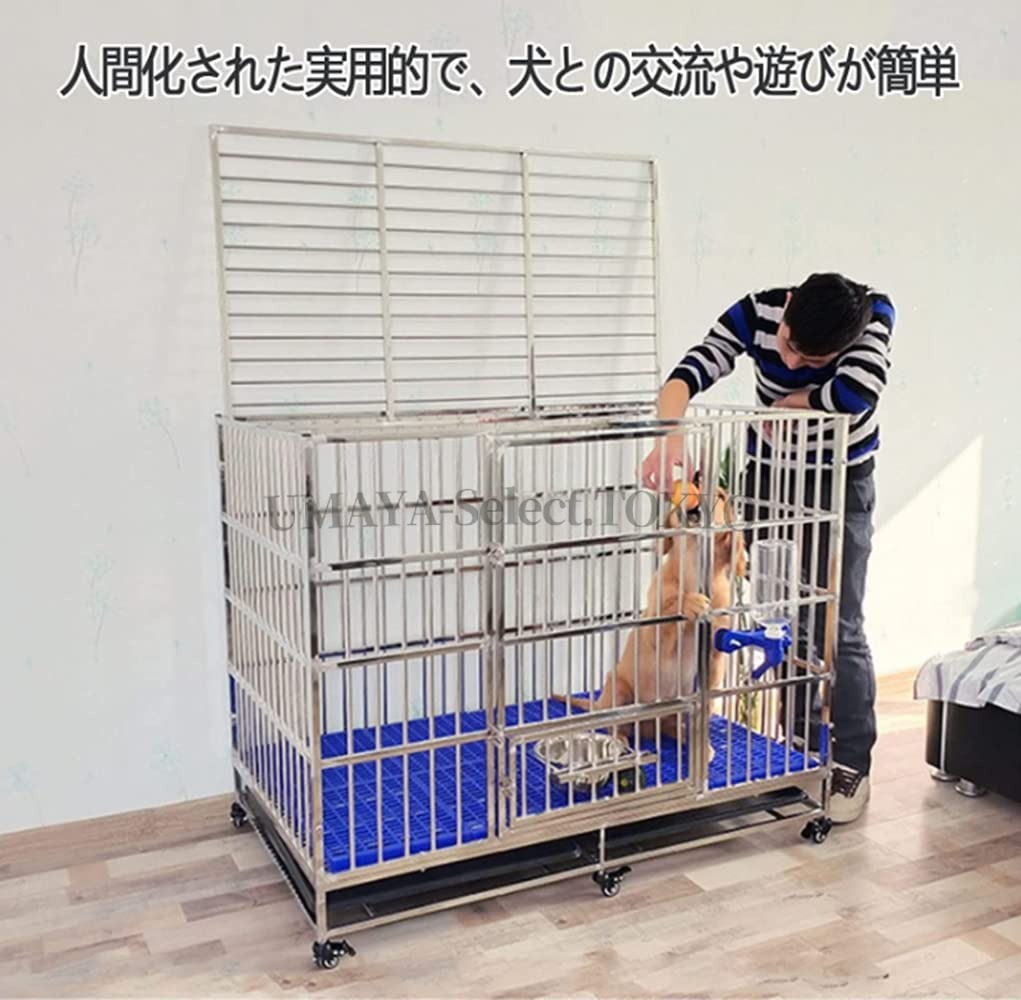 犬用ケージ あらゆる種類のペットの犬と猫に適したステンレス製の犬用ケージ、大型犬と犬用ケージ ペット かご キャリーバック 厚 大型｜IZAMストア