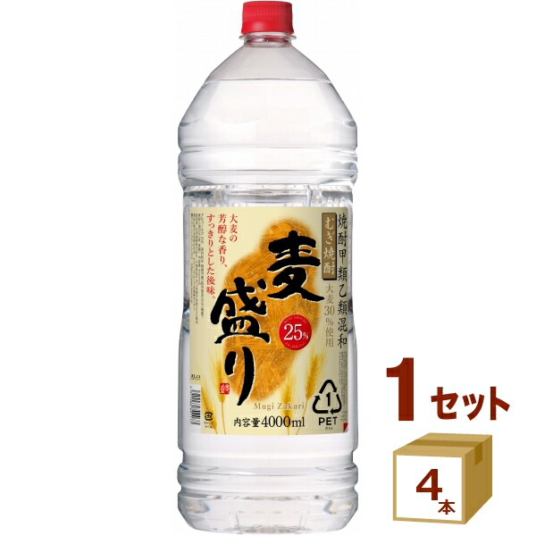 合同酒精 麦焼酎 麦盛り むぎざかり 25% むぎ焼酎 ペット 4L 4000ml×4本【送料無料※一部地域は除く】|イズミックワールド