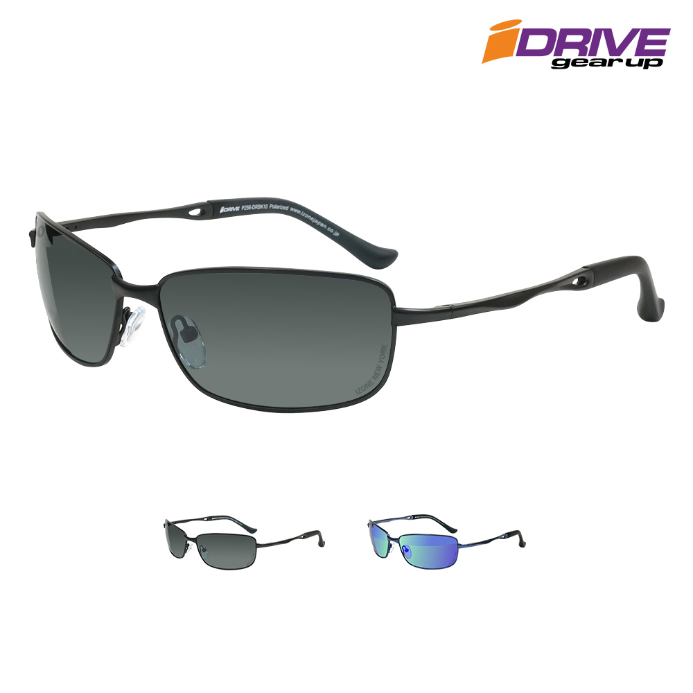 IZONE NEW YORK iDrive サングラス メンズ 偏光 UVカット 99％ 紫外線カット UV400 スクエア ミラーレンズ ハイカーブ メタル 耐衝撃性レンズ 軽量 フレーム 運転用 アウトドア用 スポーツ用 ケース付き P256
