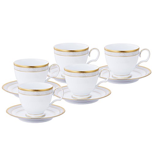 Noritake ノリ竹 優勝杯 \u0026 平円盤 仕掛ける ( 珈琲 お茶 兼用) 250竓 ハンプシャーゴールド 5客 ファインポーセレ