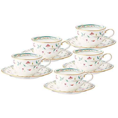 Noritake ノリ竹 優勝杯 \u0026 平円盤 仕掛ける ( 珈琲 お茶 兼用) 220竓 花更紗 5客 ボーンチャイナ F59387A
