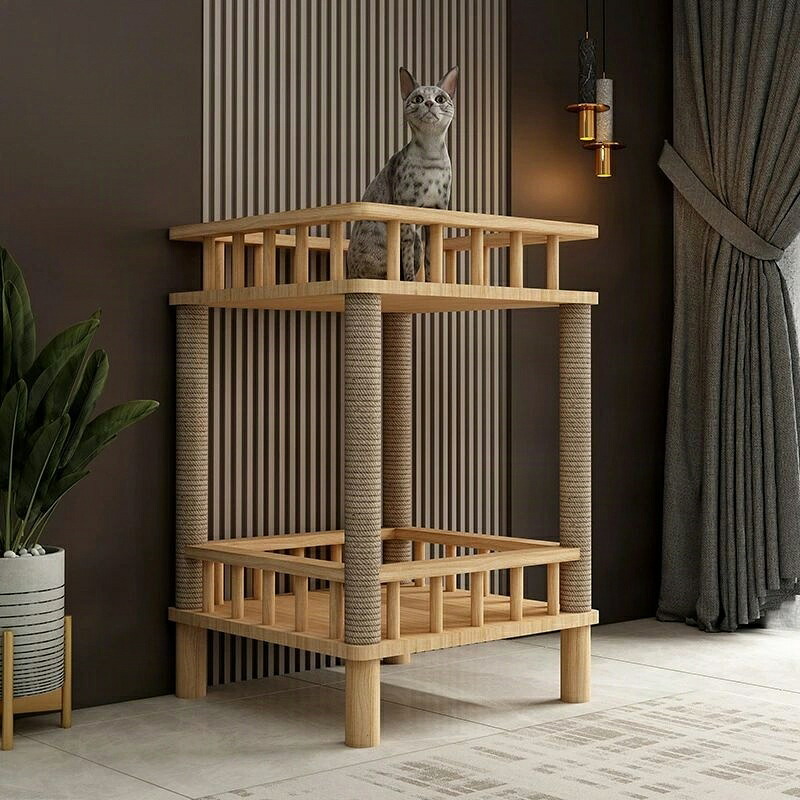 キャットタワー 猫ベッド 省スペース 爪とぎ キャットタワーmau 木製 木目調 丈夫 安定 耐荷重 麻ロープ 透明宇宙船 猫用 遊び場 休憩 多機能 家具 インテリア 猫のおもちゃ 簡単組立 コンパクト 猫タワー 天然松木