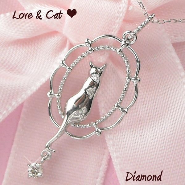 楽天市場】猫 ネックレス 4月誕生石 一粒 天然ダイヤモンド