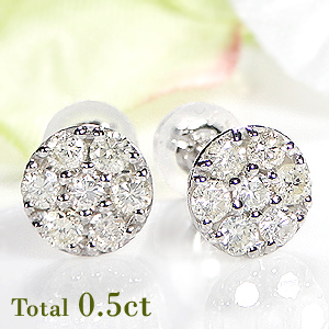 Pt900【0.5ct】ダイヤモンド ピアス【送料無料】 代引手数料無料 品質保証書 プラチナ 人気 ダイヤモンド ピアス 可愛い 花 フラワー プラチナピアス 0.5カラット 0.25カラット 丸型 ダイヤ 丸 ピアス レディース ジュエリー ギフト 女性 贈り物 スタッドピアス