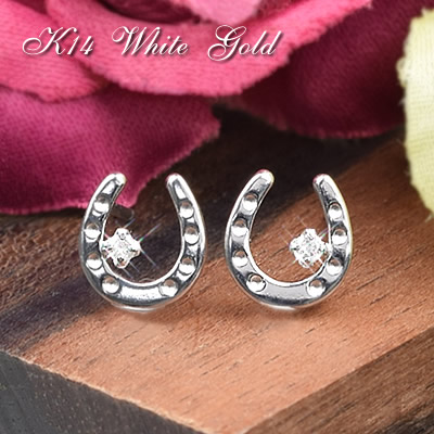 新発売の 楽天市場 14金 ダイヤモンド 馬蹄 ピアス 両耳用 14k K14 ホワイトゴールド 4月 誕生石 14k K14wg ホースシュー 幸運 送料無料 Rcp レディース 女性用 誕生日プレゼント あす楽便対応 金属アレルギー 安心 激安 結婚式 お呼ばれ アクセサリー コンビニ受取