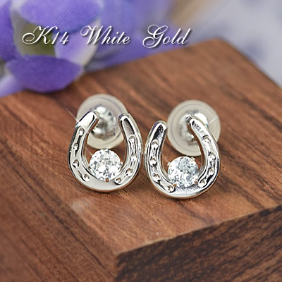 【値下げ】 k10 パール　ピアス　両耳　レディース　ホースシュー K10淡水パール ゴールド ホースシューピアス | 馬グッズ Horse tail