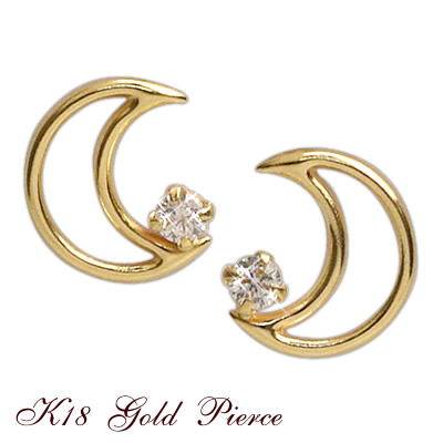 18金 ピアス キュービックジルコニア 18k K18 ゴールド 三日月 ムーン スタッドピアス 華奢 シンプル 両耳用 レディース 女性用 誕生日プレゼント 妻 母 金属アレルギー 安心 激安 結婚式 お呼ばれ アクセサリー 即納