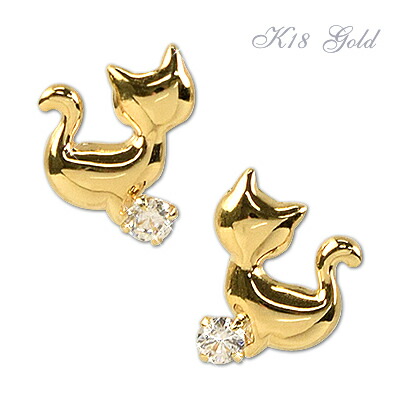 18金 ピアス 18k キュービックジルコニア 猫 ねこ ネコピアス 両耳用 K18 ゴールド cz ネコ キャット かわいい 送料無料 レディース 女性用 誕生日プレゼント 妻 母 金属アレルギー 安心 激安 結婚式 お呼ばれ アクセサリー 即納
