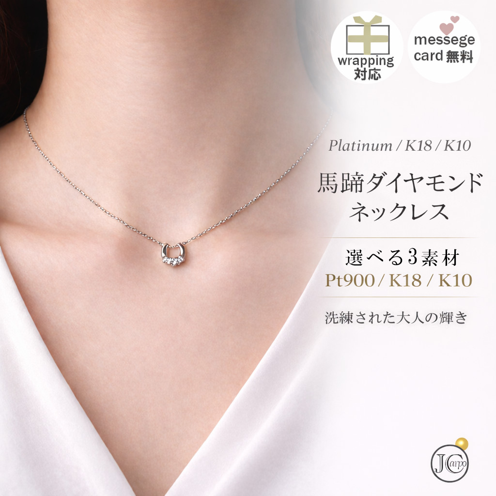 Pt900 プラチナ900 馬蹄 ダイヤモンド ネックレス レディース ホースシュー 5石 ダイヤ 0.06ct 幸運 お守り ジュエリー 華奢 上品 高級 ギフト プレゼント 記念日 誕生日 クリスマス 18金可 10金可