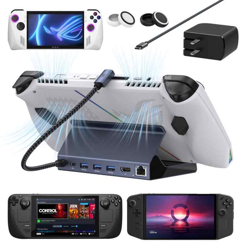 iVANKY ROG Ally/Legion Go/Steam Deck ドックと65W PDチャージャー、HDMI 4K@144Hzギガビットイーサネット、USB-A 3.0、Valve Stream Deck用の100W充電USB-Cポートを搭載した