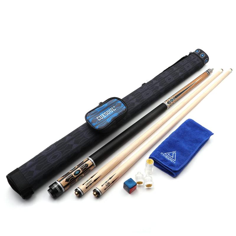 58"19oz DSメイプルプールキュースティックセット、シャフト2本＋タップ13mm＋ハードキューケース1個(CSPC-TR201)