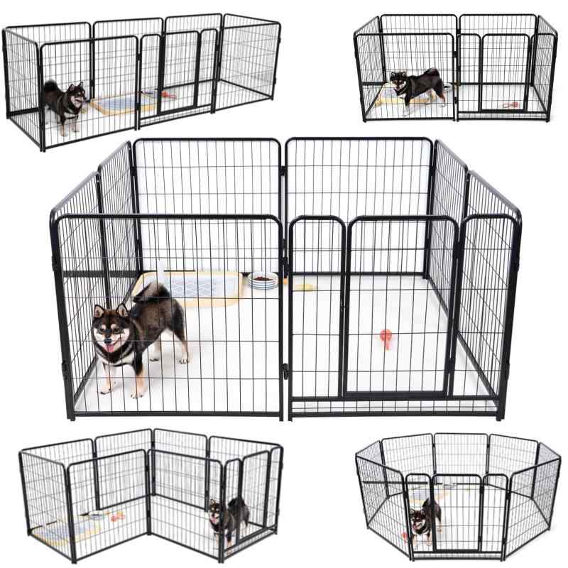 KIRATAKU ペットサークル 8枚組 スチール製 高さ80cm ペットケージ 大型犬 ペットフェンス ペットサークル 犬ケージ コンパクト 犬用サークル 室内外兼用 組立簡単 複数連結可能 (ブラック）