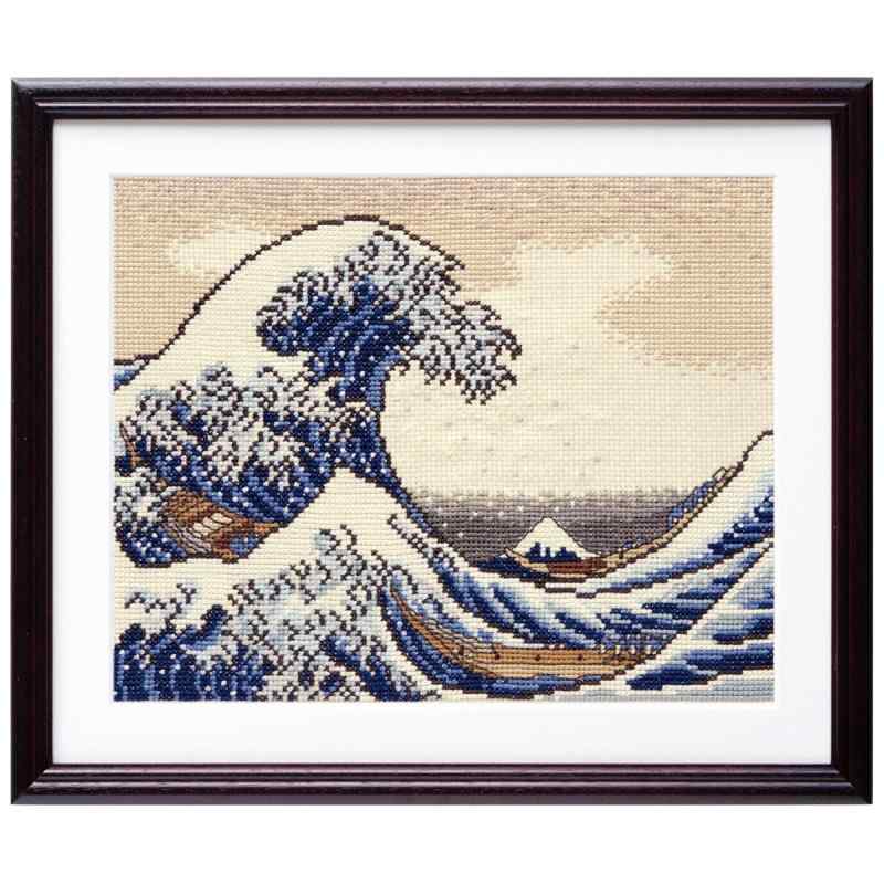 オリムパス製絲 クロスステッチ 刺しゅうキット 北斎画 富嶽三十六景 神奈川沖浪裏 ベージュ 7136