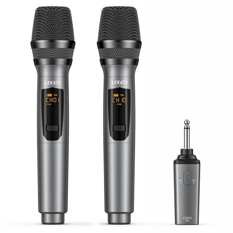 LEKATO 充電式ワイヤレスマイク UHF ダイナミック ハンドヘルド 無線マイクロフォン ミニレシーバ付き 会議/カラオケ/ホームパーティーに大活躍【2個セット】