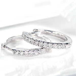 K18YG/WG/PG【0.32ct】ダイヤモンド フープ ピアス ダイヤモンドピアス ゴールド ダイヤ エタニティ 中折れ ワンタッチ 4月誕生石 プレゼント 送料無料 品質保証書 代引手数料無料 クリスマス