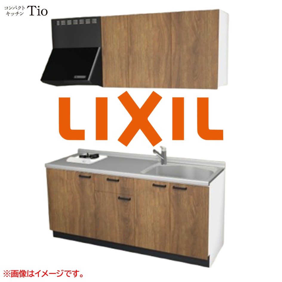 間口1800mm 1口ガスコンロ ミニキッチン コンパクトキッチン コンログリルレス LIXIL リクシル Tio ティオ 壁付I型 扉デザイン グループ3 B9シリーズ 木目(エンボス) カラー(エイジドオーク) ハンドル取手【送料無料】｜J-HOUSEジャパン