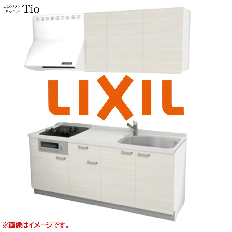 人造大理石トップ 間口1950mm 2口ガスコンロ ミニキッチン コンパクトキッチン コンログリル付 LIXIL リクシル Tio ティオ 壁付I型 扉デザイン グループ2 B7シリーズ 木目(つや消し) カラー(クリエアイボリー) ハンドル取手【送料無料】|J-HOUSEジャパン