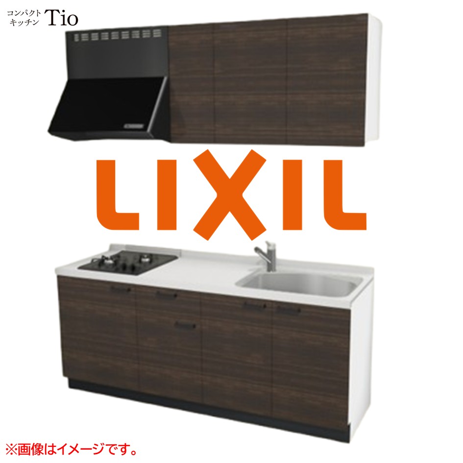 人造大理石トップ 間口1950mm 2口ガスコンロ ミニキッチン コンパクトキッチン コンログリルレス LIXIL リクシル Tio ティオ 壁付I型 扉デザイン グループ3 B8シリーズ 木目(光沢) カラー(グロッシーチーク) ハンドル取手【送料無料】|J-HOUSEジャパン