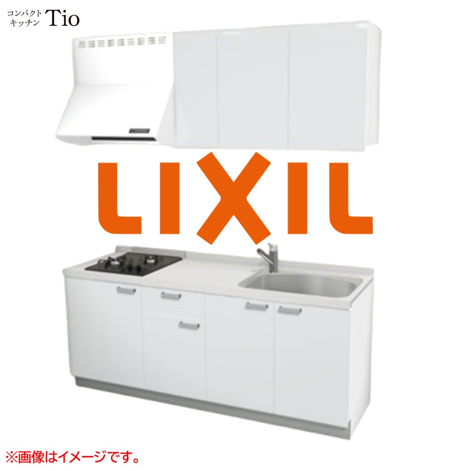 人造大理石トップ 間口1950mm 2口ガスコンロ ミニキッチン コンパクトキッチン コンログリルレス LIXIL リクシル Tio ティオ 壁付I型 扉デザイン グループ1 B3シリーズ 単色(光沢) カラー(スムースホワイト) ハンドル取手【送料無料】|J-HOUSEジャパン