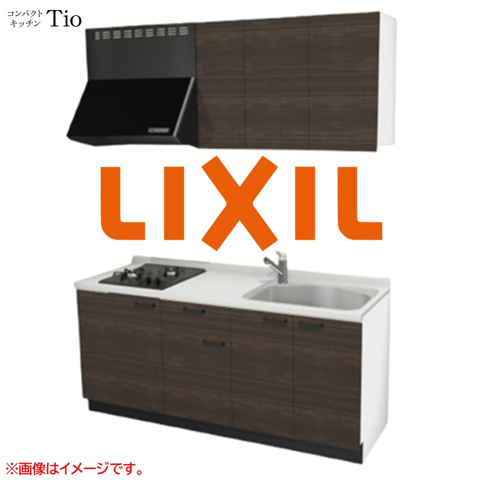 人造大理石トップ 間口1800mm 2口ガスコンロ ミニキッチン コンパクトキッチン コンログリルレス LIXIL リクシル Tio ティオ 壁付I型 扉デザイン グループ3 B8シリーズ 木目(光沢) カラー(グロッシーチーク) ハンドル取手【送料無料】｜J-HOUSEジャパン
