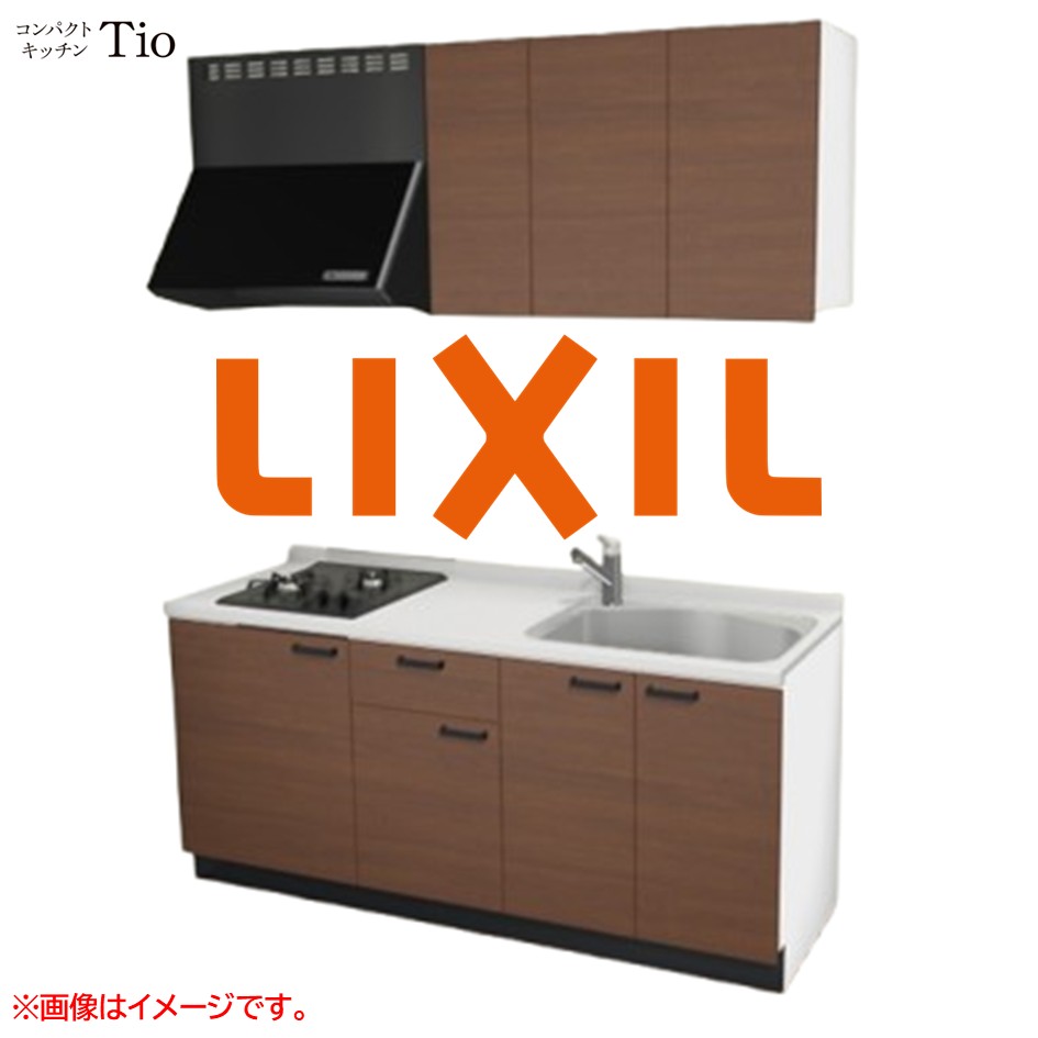 人造大理石トップ 間口1800mm 2口ガスコンロ ミニキッチン コンパクトキッチン コンログリルレス LIXIL リクシル Tio ティオ 壁付I型 扉デザイン グループ2 B7シリーズ 木目(つや消し) カラー(クリエモカ) ハンドル取手【送料無料】｜J-HOUSEジャパン