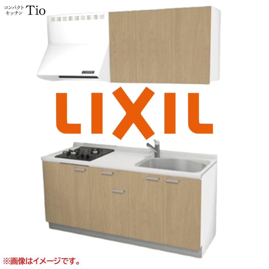 人造大理石トップ 間口1800mm 2口ガスコンロ ミニキッチン コンパクトキッチン コンログリルレス LIXIL リクシル Tio ティオ 壁付I型 扉デザイン グループ1 B5シリーズ 木目(つや消し) カラー(プレーンオーク) ハンドル取手【送料無料】|J-HOUSEジャパン