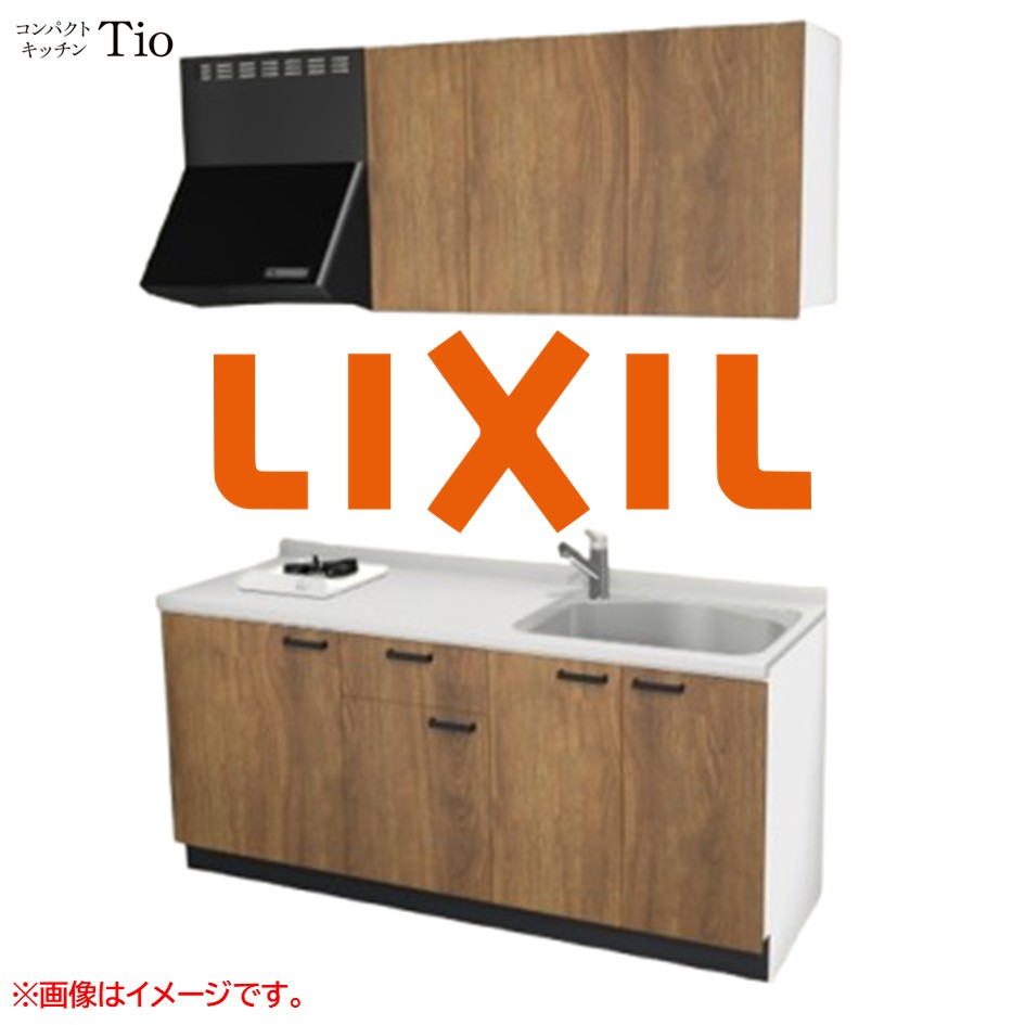 人造大理石トップ 間口1800mm 1口ガスコンロ ミニキッチン コンパクトキッチン コンログリルレス LIXIL リクシル Tio ティオ 壁付I型 扉デザイン グループ3 B9シリーズ 木目(エンボス) カラー(エイジドオーク) ハンドル取手【送料無料】|J-HOUSEジャパン