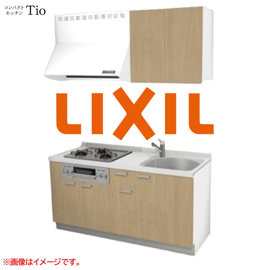 人造大理石トップ 間口1650mm 3口ガスコンロ ミニキッチン コンパクトキッチン コンログリル付 LIXIL リクシル Tio ティオ 壁付I型 扉デザイン グループ1 B5シリーズ 木目(つや消し) カラー(プレーンオーク) ハンドル取手【送料無料】|J-HOUSEジャパン