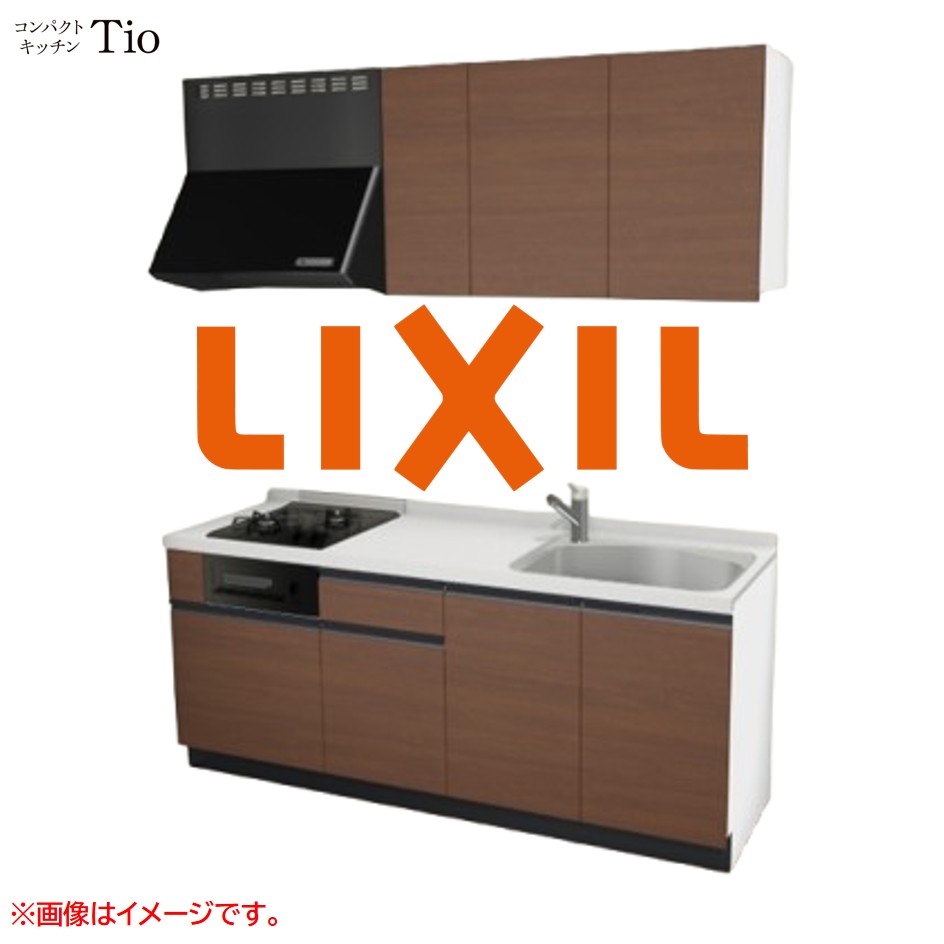 人造大理石トップ 間口1950mm 2口ガスコンロ ミニキッチン コンパクトキッチン コンログリル付 LIXIL リクシル Tio ティオ 壁付I型 W1950 扉デザイン グループ2 B7シリーズ 木目(つや消し) カラー(クリエモカ) ライン取手【送料無料】|J-HOUSEジャパン