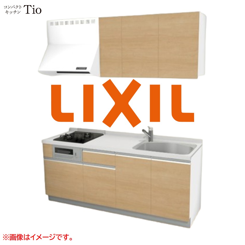 人造大理石トップ 間口1950mm 2口ガスコンロ ミニキッチン コンパクトキッチン コンログリル付 LIXIL リクシル Tio ティオ 壁付I型 W1950 扉デザイン グループ2 B7シリーズ 木目(つや消し) カラー(クリエペール) ライン取手【送料無料】|J-HOUSEジャパン