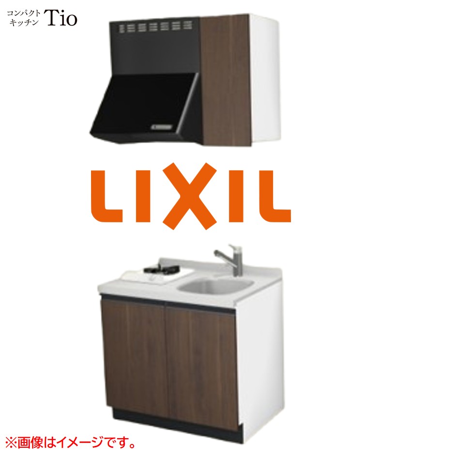 人造大理石トップ 間口900mm 1口ガスコンロ ミニキッチン コンパクトキッチン コンログリルレス LIXIL リクシル Tio ティオ 壁付I型 W900 扉デザイン グループ1 B5シリーズ 木目(つや消し) カラー(プレーンウォルナット) ライン取手【送料無料】|J-HOUSEジャパン