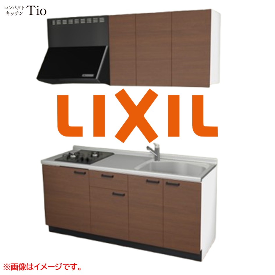 間口1800mm 2口ガスコンロ ミニキッチン コンパクトキッチン コンログリルレス LIXIL リクシル Tio ティオ 壁付I型 扉デザイン グループ2 B7シリーズ 木目(つや消し) カラー(クリエモカ) ハンドル取手【送料無料】|J-HOUSEジャパン