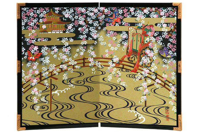 屏風　源氏物語　絵画　書画　日本製　置物　インテリア　工芸品　美術品　A1454 屏風 源氏物語 絵画 書画 日本製 置物 インテリア 工芸品 美術品