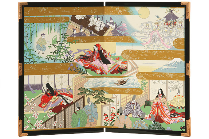 日本の古切手　美しい屏風絵・襖絵・掛軸絵　14枚 楽天市場】屏風 衝立 友禅和紙工芸品 15号二曲絵屏風 竹取物語