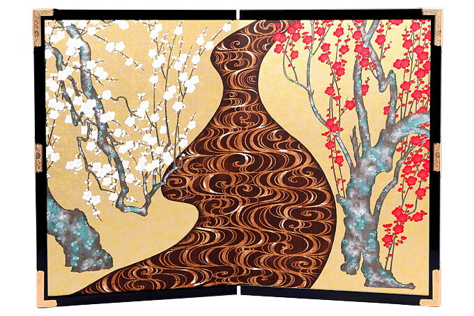 楽天市場】屏風 衝立 友禅和紙工芸品 15号二曲絵屏風 竹取物語