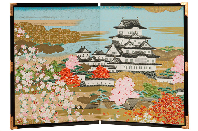 楽天市場】屏風 衝立 友禅和紙工芸品 18号二曲絵屏風 姫路城