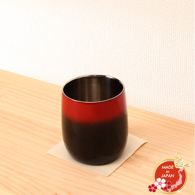 【在庫限り】日本の工芸品　山中漆器 漆磨二重ロックカップ ダルマ 黒 彩