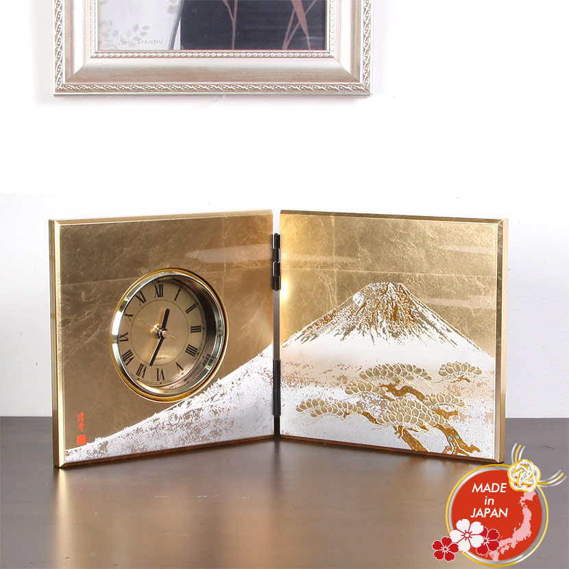 楽天市場】蒔絵小物 山中漆器 屏風時計 白富士 富岳 日本土産