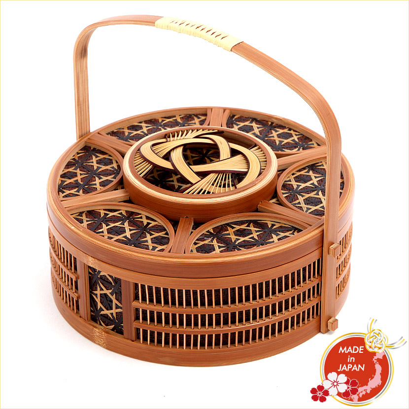 極上品 竹細工 茶道収納 手作工芸品  菓子折り 便攜 楽天市場】駿河竹千筋細工 淡路手付丸菓子器 日本製 手作り品