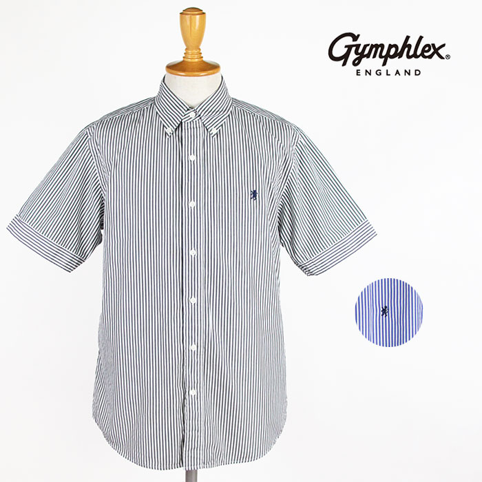 【SALE セール】Gymphlex ジムフレックス メンズ 半袖ボタンダウンシャツ ストライプ J-1421TSS