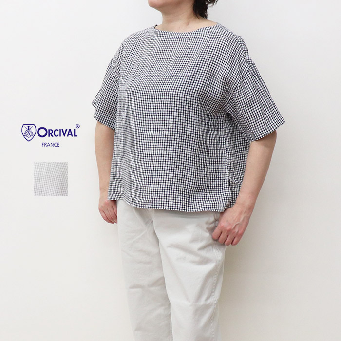 【SALE セール】ORCIVAL オーシバル レディース リネンプレイドボートネックプルオーバーシャツ WOMEN OR-B0260LNC