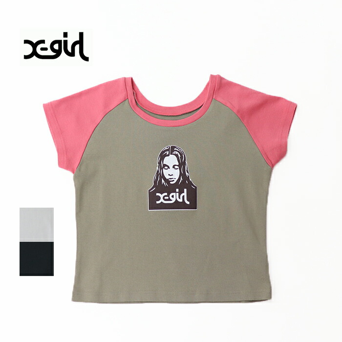 X-girl エックスガール GLITTER CIRCLE BACKGROUND FACE LOGO S/S BABY TEE グリッター フェイス ベビー Tシャツ 105233011010 / 23SUMMER ※ X-girl エックスガール GLITTER CIRCLE BACKGROUND FACE LOGO S