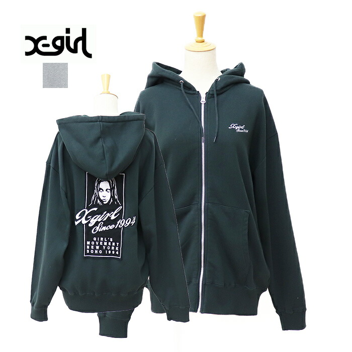 X-girl エックスガール レディース FACE BOX PATCH ZIP UP SWEAT HOODIE ジップパーカー105253012005