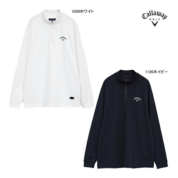 Callaway ゴルフメンズシャツ LL ホワイト/ネイビー Callaway キャロウェイ ゴルフ メンズ ストライププリントカノコ