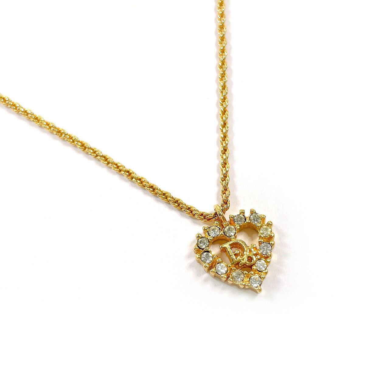 Christian Dior クリスチャンディオール ハート ロゴ ヴィンテージ ネックレス メタル/ラインストーン ゴールド【中古】 レディース｜J-P-Brands 20,597円