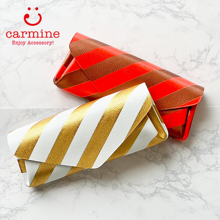 【★500円クーポン発行中！】カーマイン 長財布 レディース carmine ストライプ ロングウォレット LWCST 財布 レザー 本革 フラップ｜j-pia