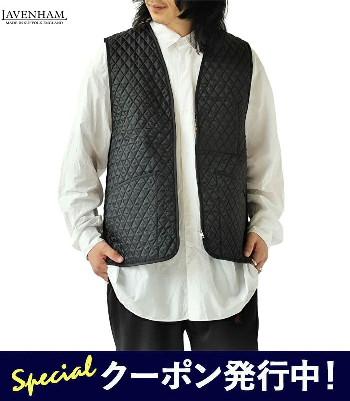 【★最大1,000円クーポン＋ポイント10倍！】【SALE】ラベンハム LAVENHAM キルティング ベスト ZIPPED GILET MENS ジップド ジレ メンズ 中綿 キルト Vネック ジャケット アウター オーバーサイズ 秋 冬 黒 ブラック M L LV12001 ≪返品交換対象外≫【2430】