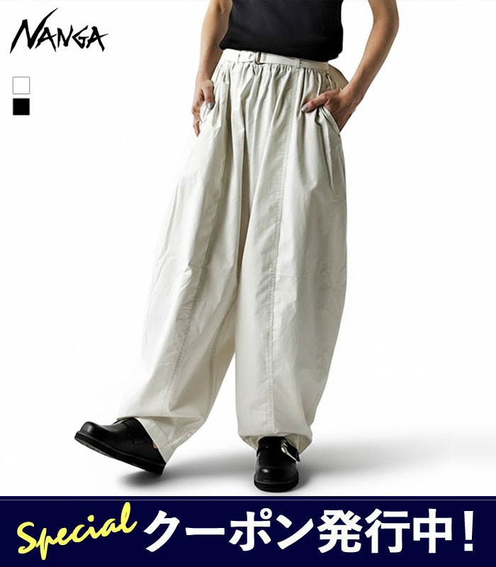 【★最大1,000円クーポン＋ポイント10倍！】ナンガ NANGA パンツ VOLUME GATHER CHINO PANTS W ボリュームギャザー チノパンツ ウィメンズ レディース 春 夏 ワイドパンツ バレルパンツ ウエストゴム オフホワイト ネイビー M N2601-1D050F NA26S1D050 【2026SS-WOMEN】
