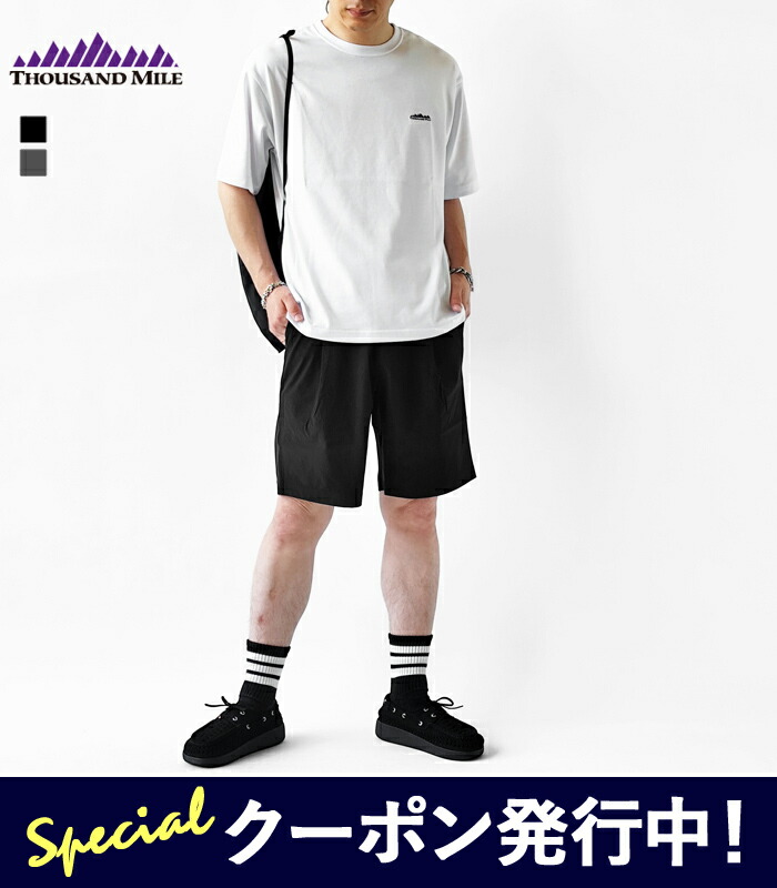 【★1,000円引き換え証ふり出し中！】サウザンドマイル THOUSAND MILE 上下 セットアップ SHORT SLEEVE T-SHIRT \u0026 SHORT PANTS SET プルオーバー 遊撃手ズボン下 ナップサック 3点仕掛ける メンズ 春 夏 御徒面子付き添い人 半袖 黒いこと 濃灰色 M L TM261NP00021【2026SS-MEN】