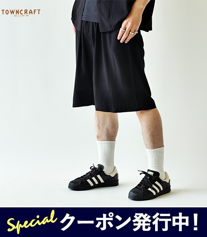 【★ポイント10倍＋最大1000円クーポン！】タウンクラフト PENNEYS TOWNCRAFT ハーフパンツ PRINTED BAGGY SHORT プリンテッド バギー ショーツ メンズ 春 夏 レーヨン100% イージー ショートパンツ 膝下 無地 M L ブラック TC26S00600【2026SS-MEN】【ネコポス対象】 11,088円